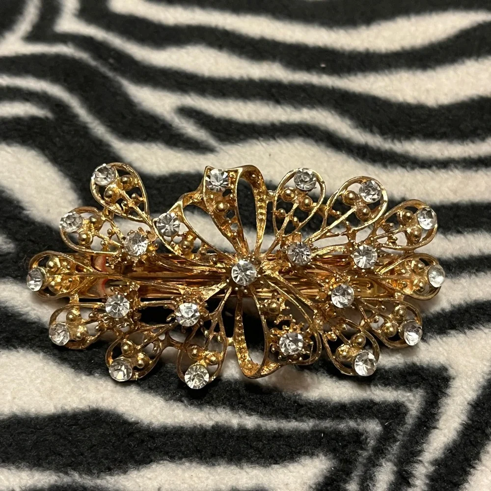 Gold Floral Rhinestone Hair Clip